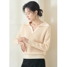 【BC定单】翻领长袖镂空针织衫女2025年秋冬新款软糯宽松显瘦上衣