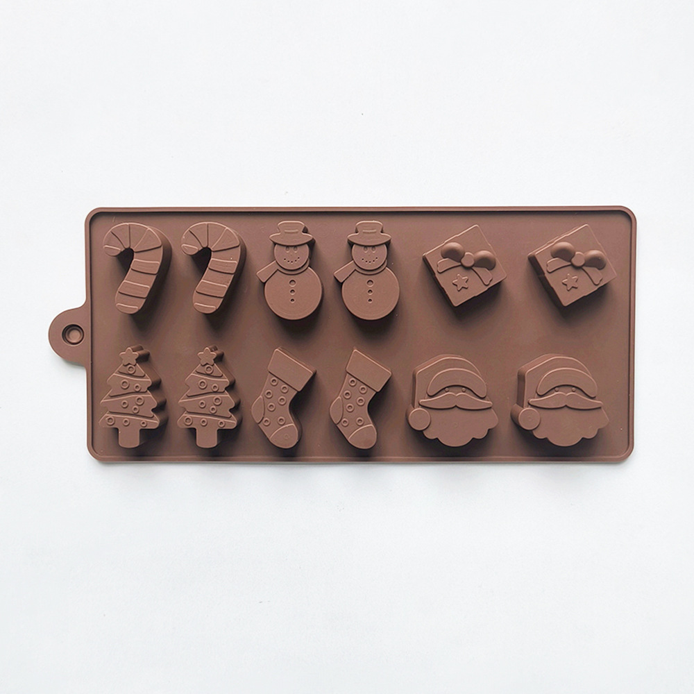 12 molde de pastel de silicona chocolate de Navidad 451 muñeco de nieve calcetines árbol DIY dulces moldes de hielo para hornear