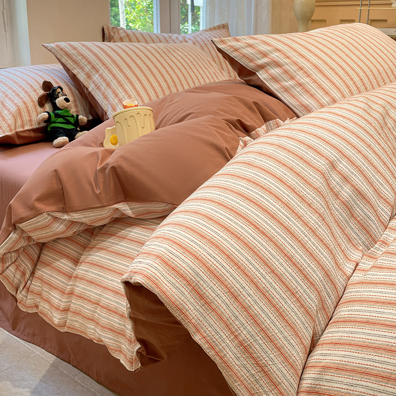 Cama de algodón lavado de algodón de clase A juego de cuatro piezas de algodón puro 2024 nuevo estilo sábana cubierta de edredón juego de tres piezas de dormitorio 4