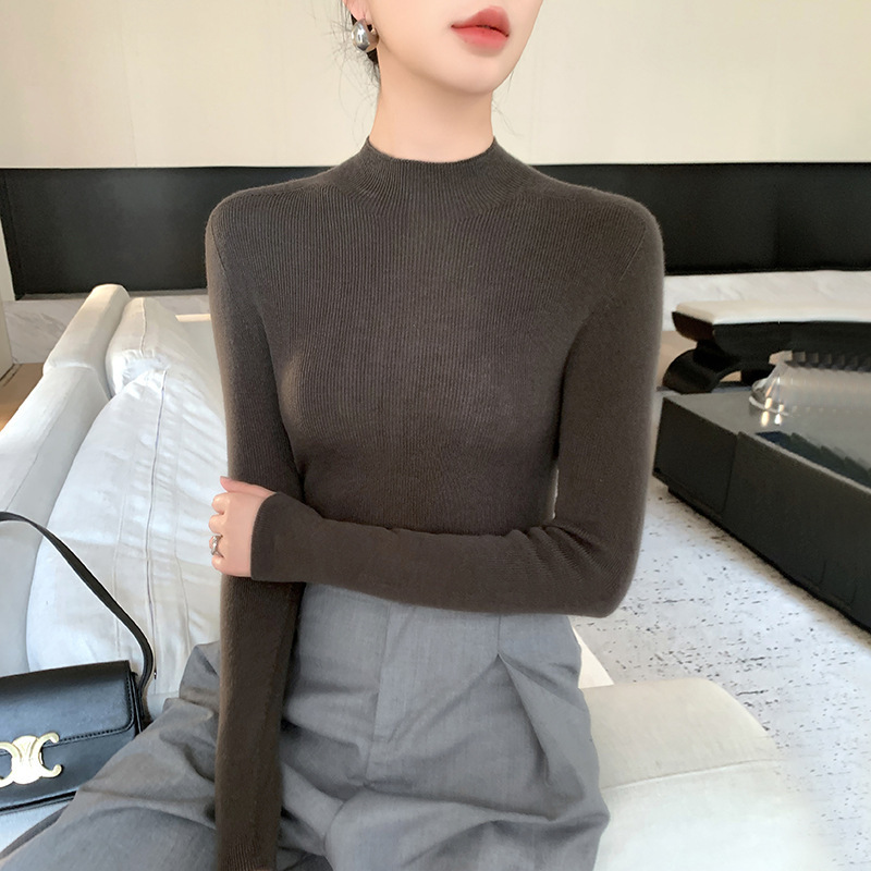 2025秋冬新款一线成衣精纺羊毛女半高领修身显瘦羊绒内搭打底衫|undefined
