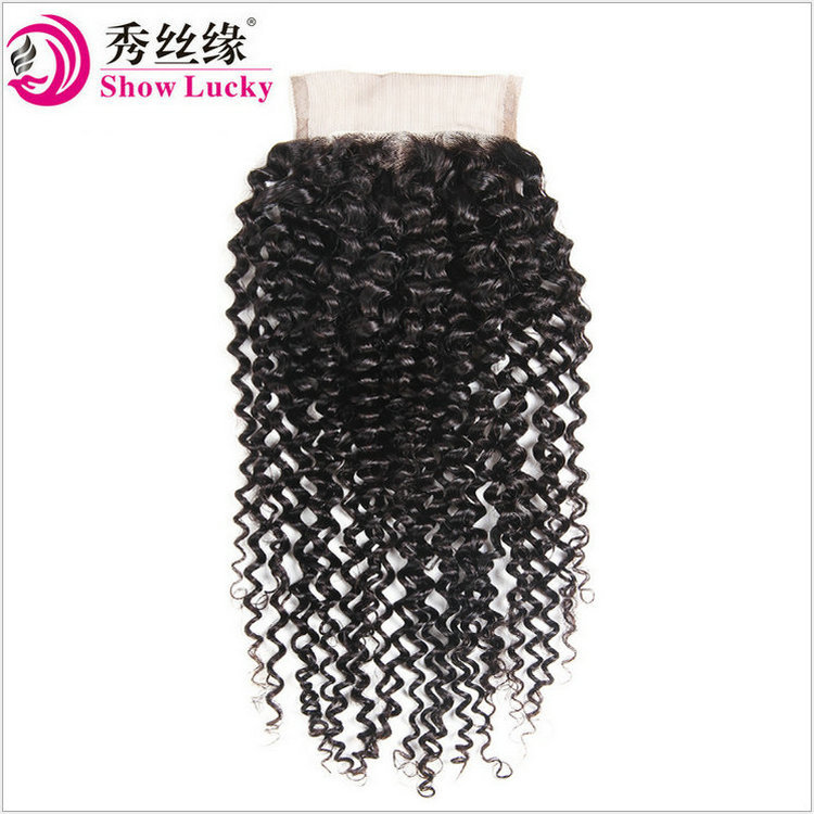 Cortina de cabello real europea y americana Kinky Curly Human Hair With 4*4 Lace Closure