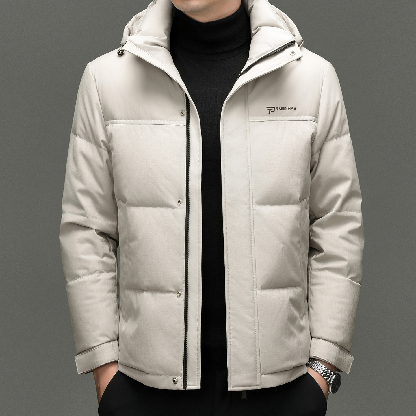 Tommy down Jacket Men's High-End Winter Thickeneded White Duck down Middle-Aged Warm Hooded Removable Casual Jacket for Men