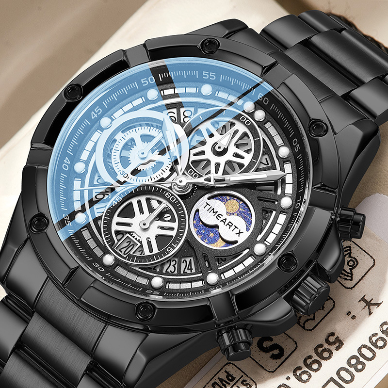 Timeartx Trendy Brand Men's Watch Business Multi-Function Mechanical Wind Business Quartz Watch Luminous Waterproof Watch