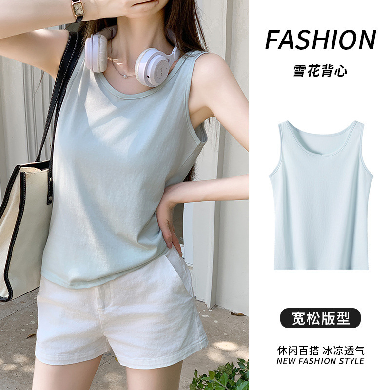 H925 Snowflake Cotton Camisole for Women, Summer Outerwear, Loose Fit, Covers Flaws, Base Layer, Round Neck, Sleeveless Tank Top