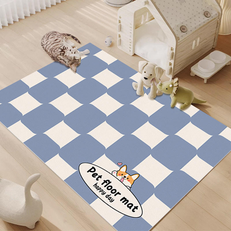 Cartoon Thickened Pvc Wipe-Clean Floor Mat, Waterproof and Urine-Proof Pet Fence Mat, No-Wash Dirt-Resistant Wipeable Dining Mat for Cats and Dogs