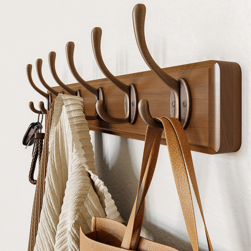 Wall-Mounted Clothes Hook for Entryway, No-Drill Keyhole Solid Wood