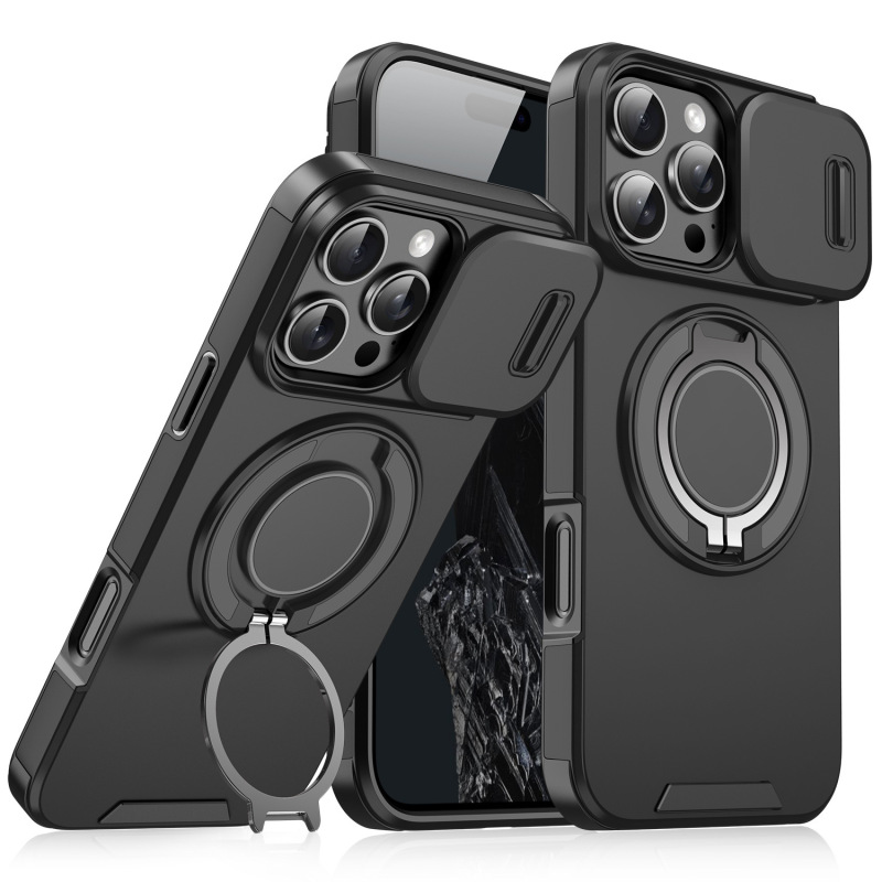 Apple 17 携帯電話ケース、Lingke 360°磁気スタンド、スライド式レンズカバー、落下防止保護ケース、iPhone16対応|undefined