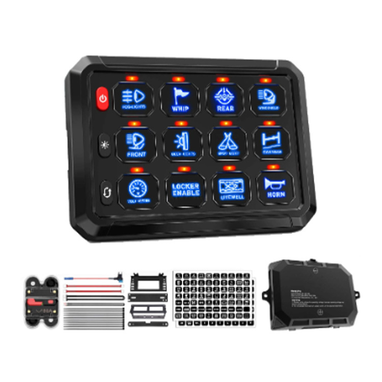 12位触摸开关面板 牧马人改装开关带控制盒调光开关面板RGB功能