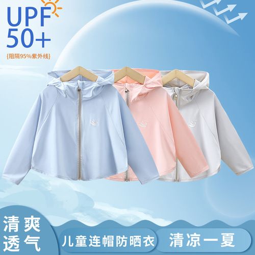 Children's sunscreen clothing summer outdoor anti-ultraviolet double-matched cartoon baby thin ice-sensitive coat for men and girls