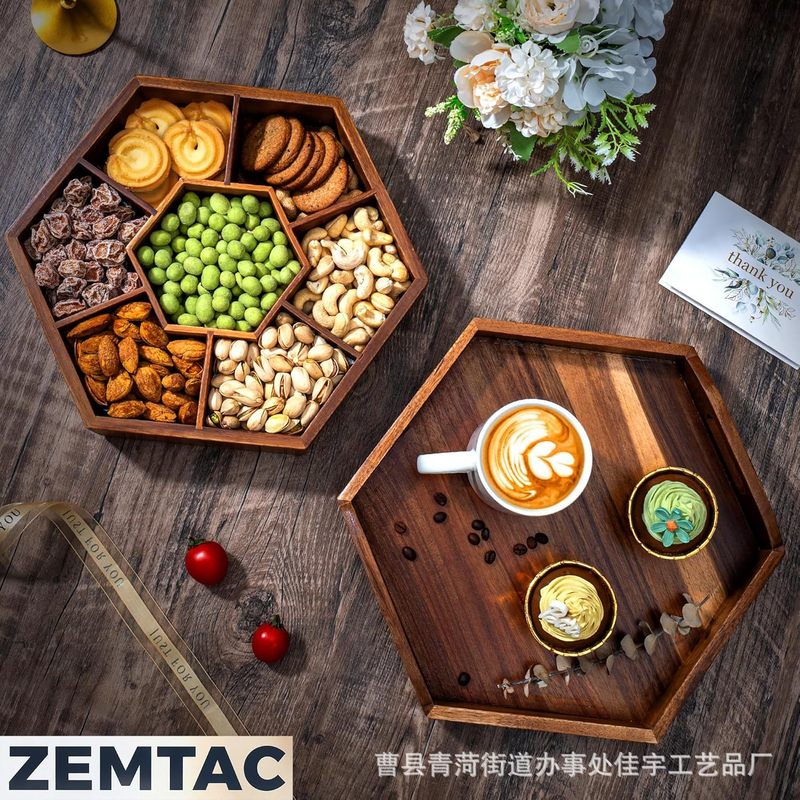 木製中国風の分割フルーツプレート家庭用ドライフルーツキャンディプレートリビングルームコーヒーテーブルナッツスナックスナック分割フルーツプレート|undefined