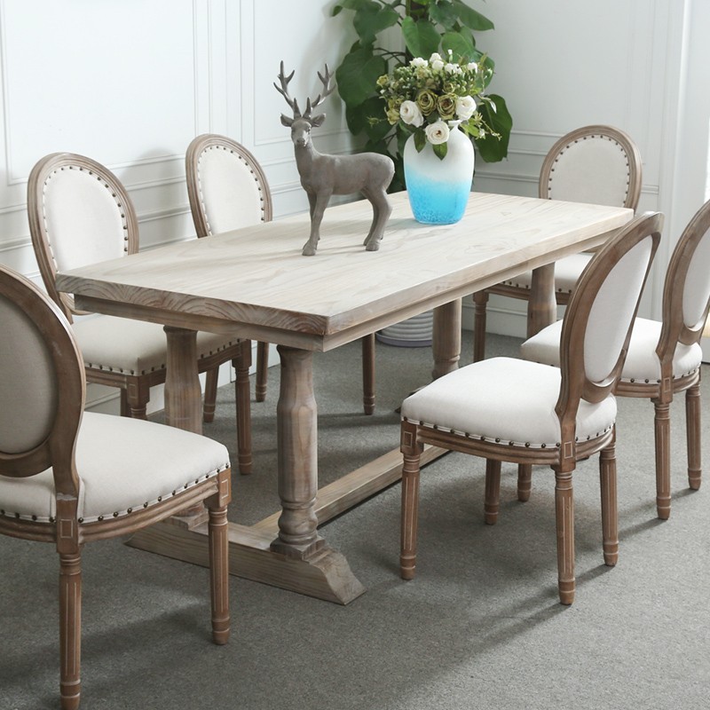 美式乡村复古简约现代餐厅全实木餐桌椅组合原木长方形家用吃饭桌