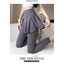 跨境新款瑜伽裤口袋款假两件大码防晒八分群裤薄款运动打底外穿