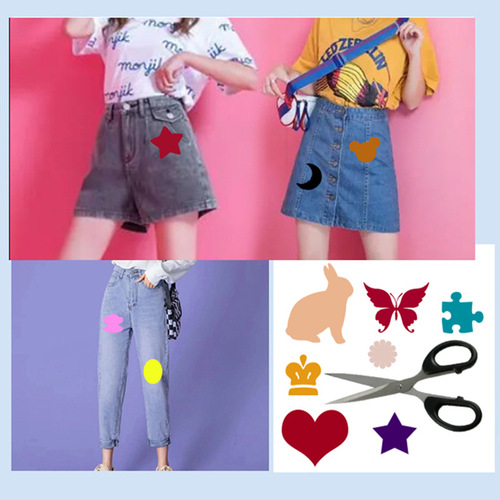 Colorful rectangular denim-like self-adhesive patch for knee and elbow decoration, repair fabric patch, can be cut freely