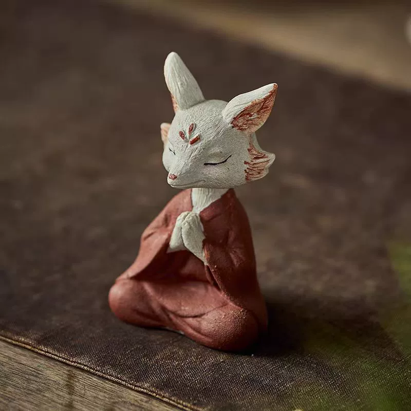 Чайная фигурка из иксинской фиолетовой глины — лиса ручной работы, маленькое украшение, дзен девятихвостая лиса, скульптура для чайного стола, креативная игрушка для чайной церемонии, сохраняемая, от производителя