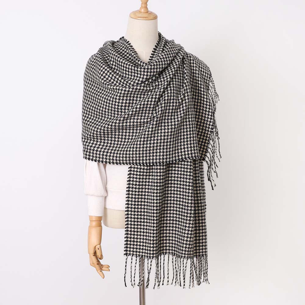 Femmes Style Simple Motif Pied-de-poule Imitation Cachemire Gland Foulard display picture 5