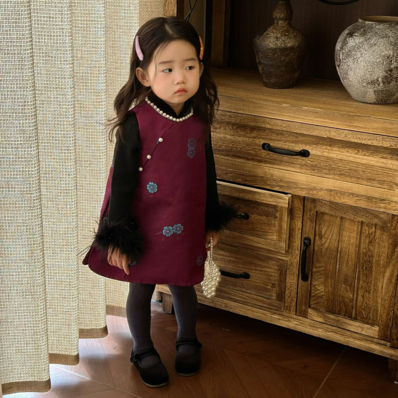 中秋·国庆限定女童旗袍裙唐装秋儿童无袖圆领连衣裙宝宝周岁礼服|undefined