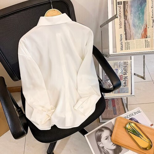 Ice silk white shirt men's Japanese large size loose casual trend inside solid color shirt new long-sleeved dk uniform