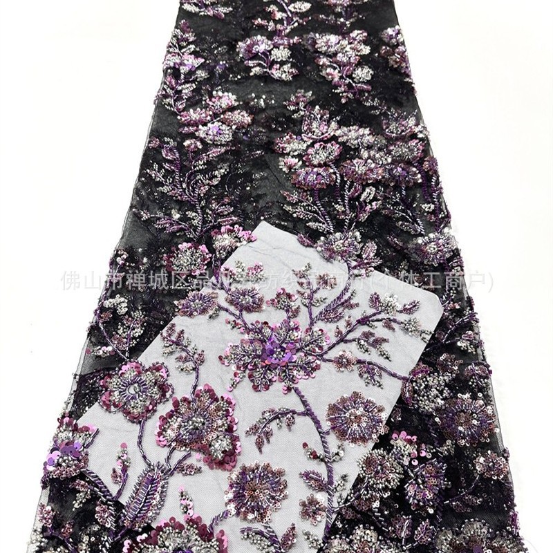 Nuevo colgante 3D flores y ramas bordadas tela de malla de pecho delgada boda al aire libre viaje fotos lujosas tela de vestido de banquete