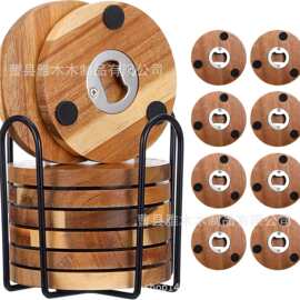 木质杯垫开瓶器二合一啤酒汽水启瓶器隔热杯垫咖啡饮料防滑杯垫