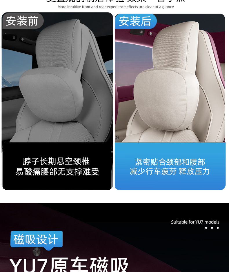 Suitable for Xiaomi Yu7 Magnetic Headrest and Lumbar Support Set, Same Model as the One in the Mall, Xiaomi Yu7 Rear Seat Headrest and Lumbar Support Set