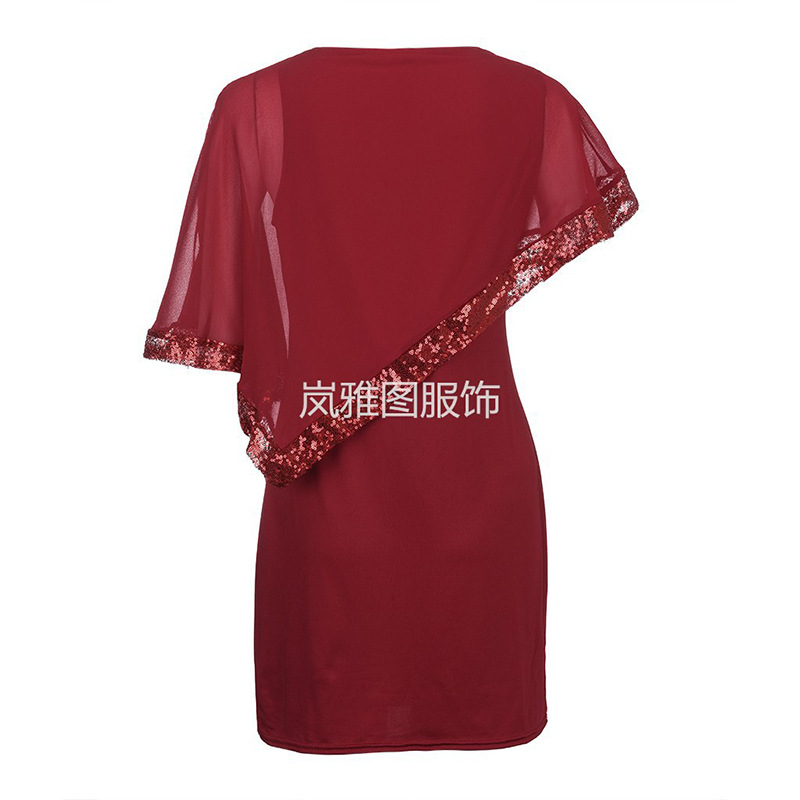 Ebay Aliexpress 2024 Popular Asymmetrical Sequin Stitching Plus Size Women's Dress 8 Colors 8 Sizes