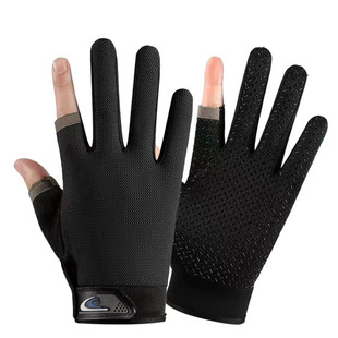 Breathable Butterfly Net Sun-proof Non-slip Riding Delivery Courier Two-finger Gloves Men's Bicycle Outdoor Fishing Gloves