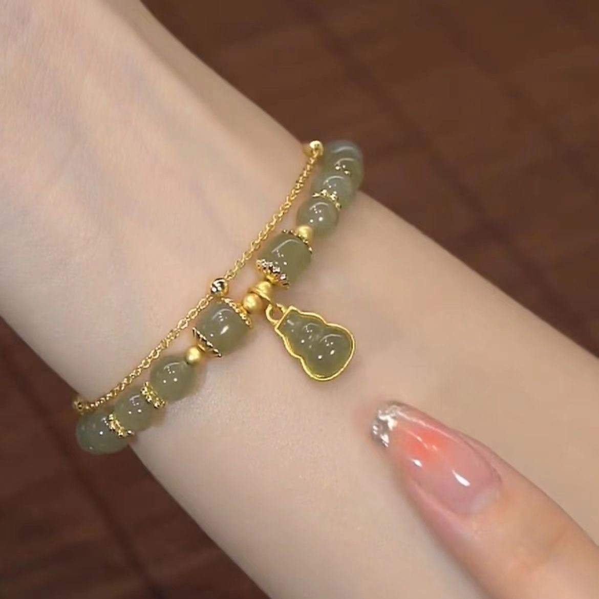 Nueva pulsera Fluofon Hotan Yu pulsera de mujer calabaza de doble capa diseño de nicho chino en joyería de alto valor