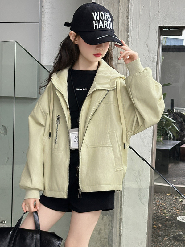 女童连帽外套春秋款2025新款洋气儿童网红炸街皮衣女孩秋装开衫潮|undefined
