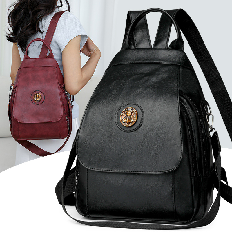 Comercio exterior al por mayor 2024 nuevo estilo europeo y americano retro señoras PU mochila multifuncional para viajeros urbanos