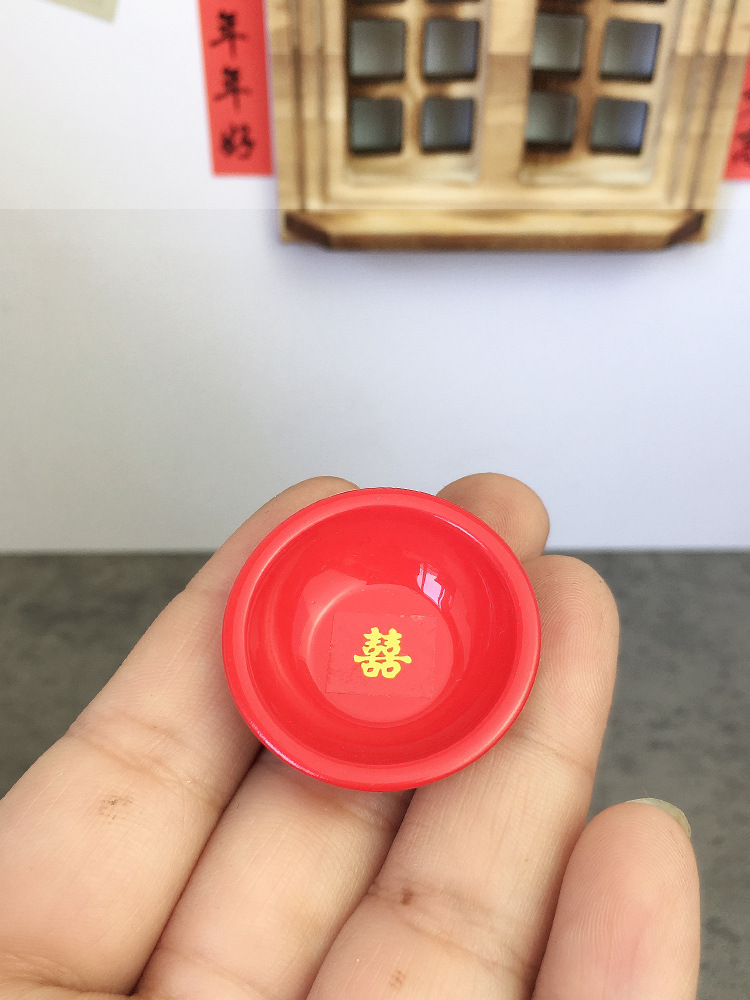 迷你兒童食玩真煮復古懷舊廚房配件擺件微型喜慶小瓷盤雙喜盆