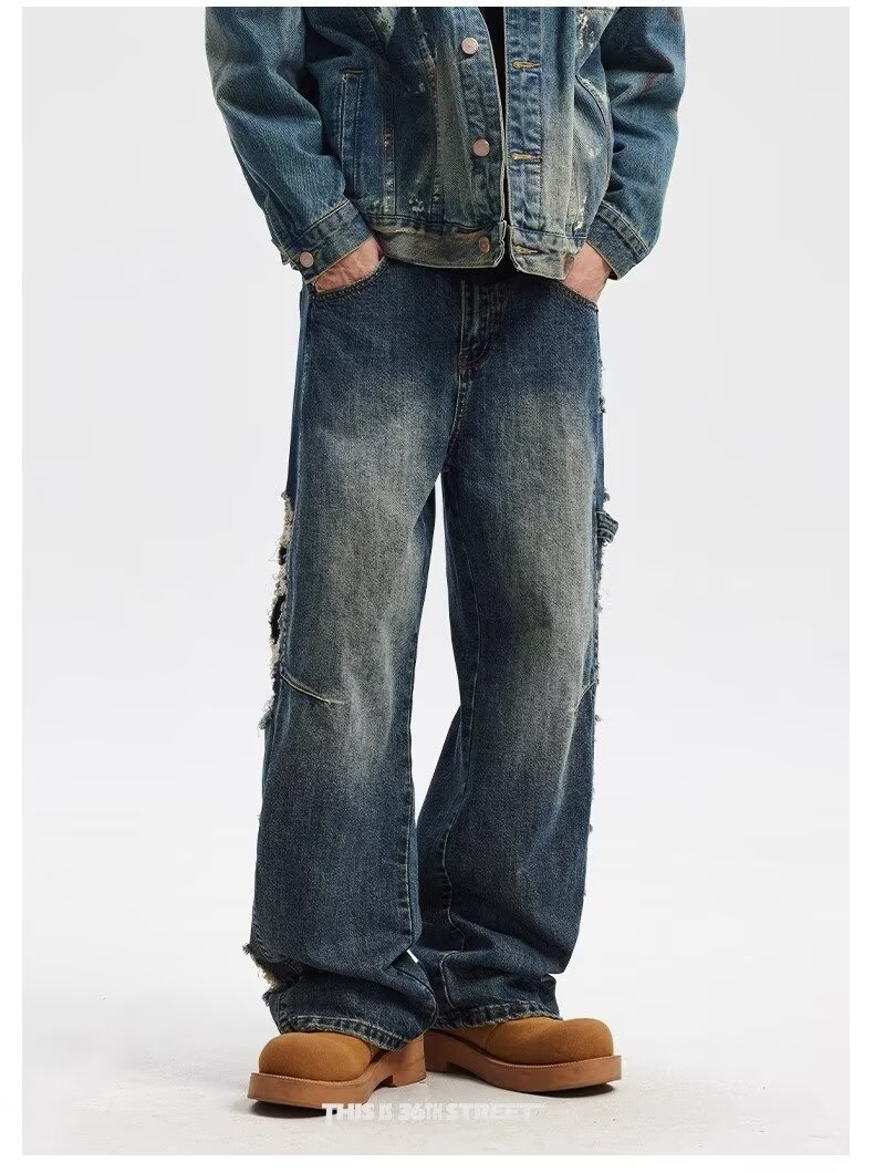 Men's Clothing Youth sports loose wide leg jeans design cool _ipsvogv.com