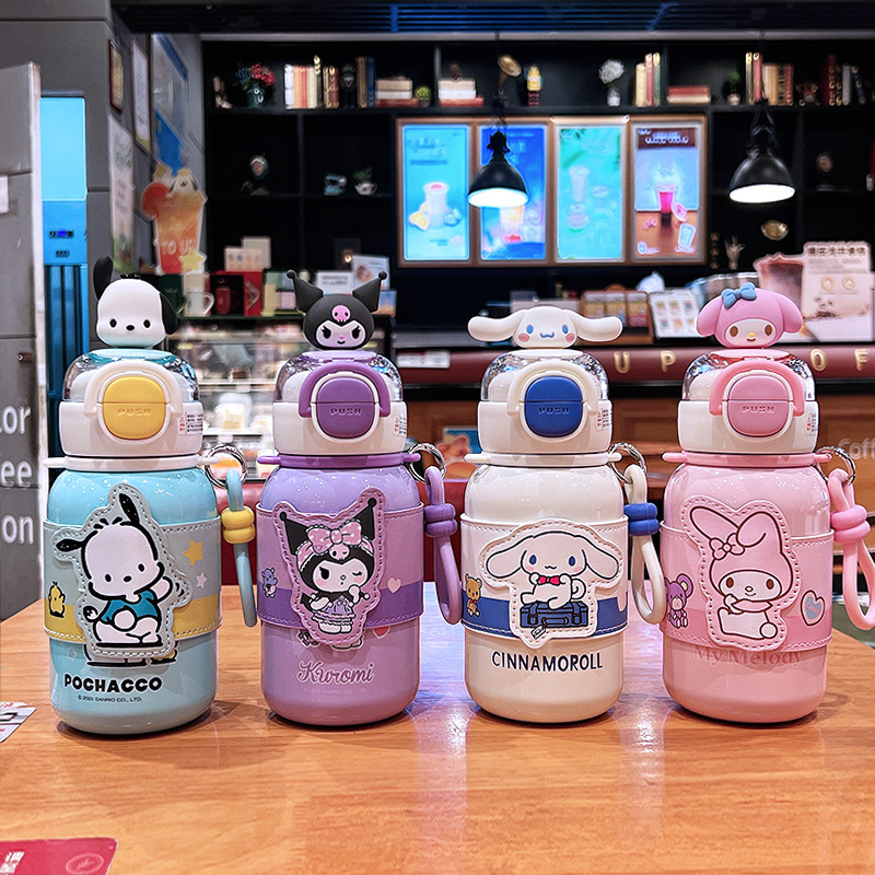 サンリオ子供用ダブルドリンク魔法瓶カップ女の子用かわいいポータブルストローカップ学生スクールクロスボディ落下防止カップ|undefined