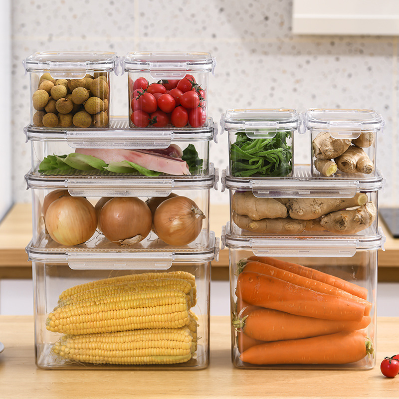 Caja de almacenamiento transparente PTE casera de cocina de frutas y verduras caja de almacenamiento y acabado de ingredientes congelados caja de preservación para refrigerador