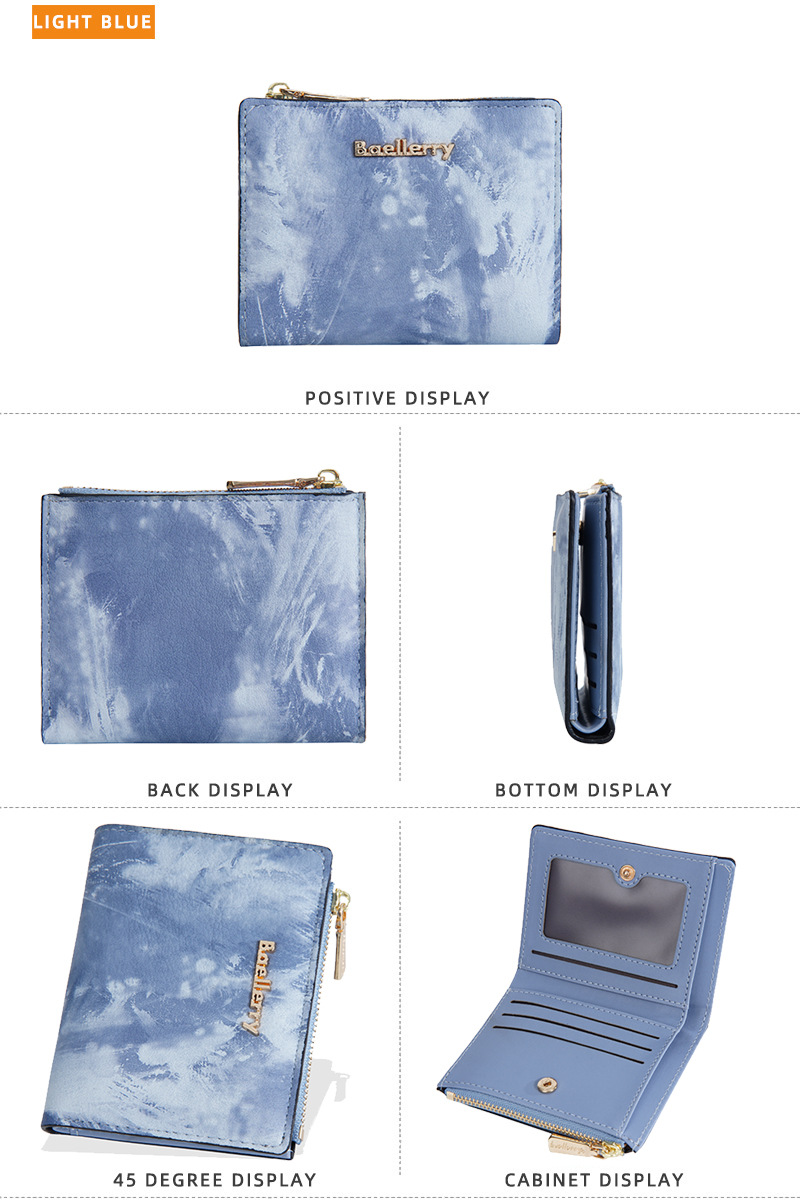 Geldbörse: Neue, kurze Geldbörse für Damen im Tintenmalerei-Stil, Münzfach für mehrere Karten, durchgehendes Geldscheinfach und Seitentaschen mit Reißverschluss für Münzen und Ringe._voghion.com