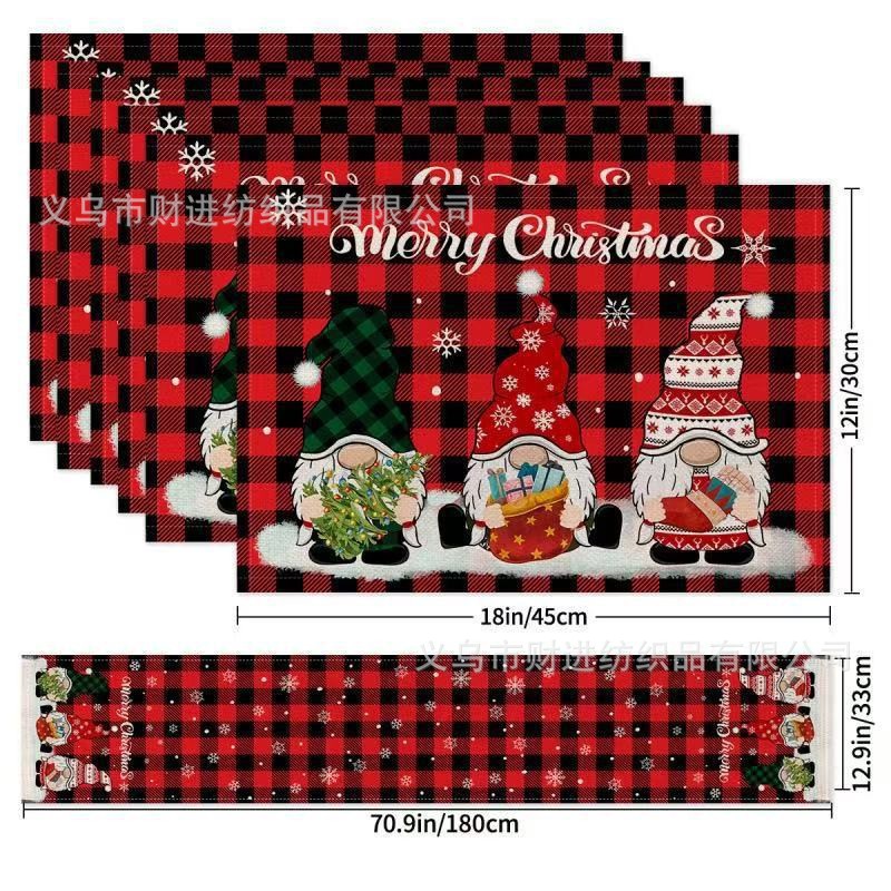 Nuevo cojín de mesa de Navidad 5 piezas Amazon lino impresa manto de mesa de dibujos animados restaurante manto de mesa de Navidad aislante