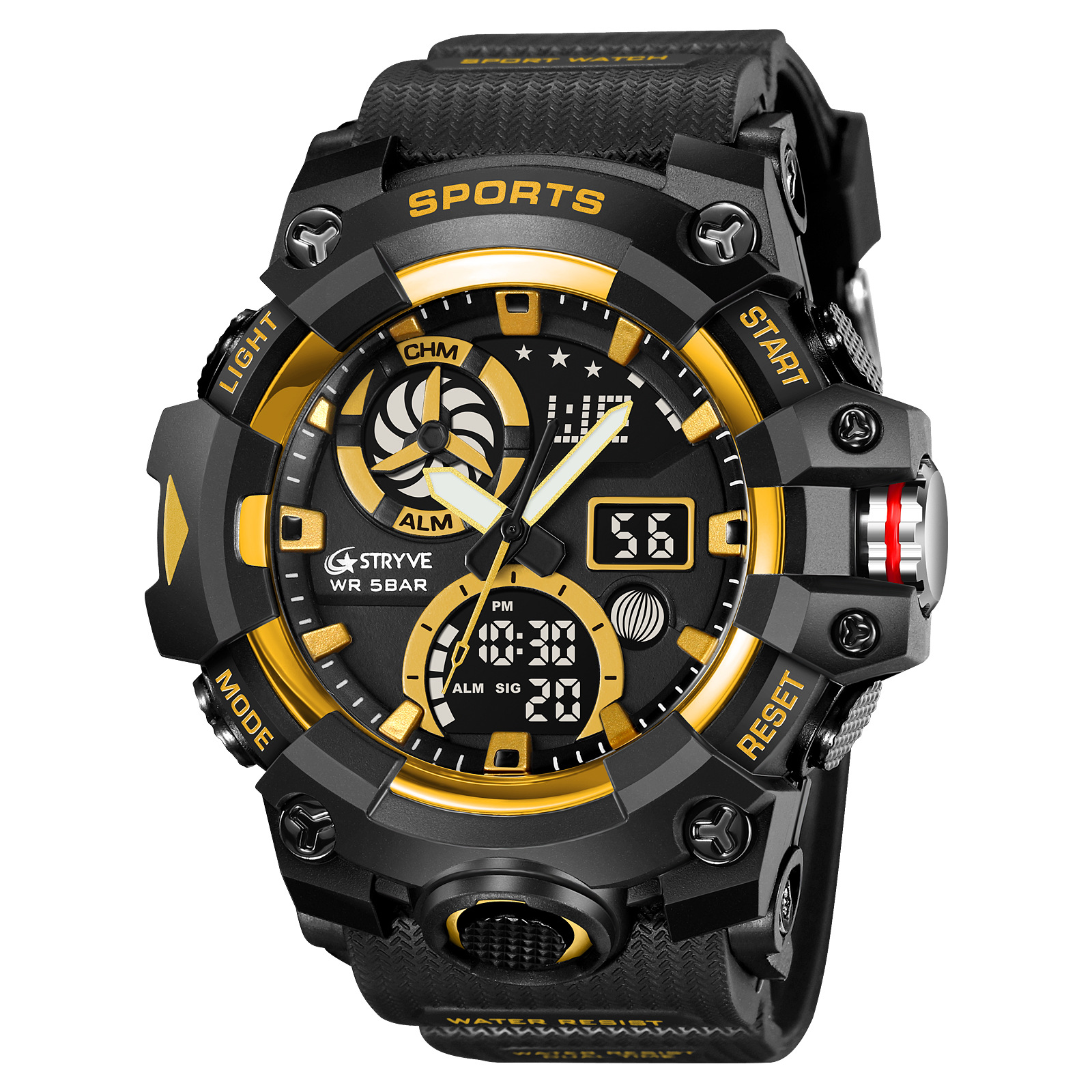 Nuevo reloj electrónico deportivo para hombres STRYVE doble luz nocturna cronógrafo despertador relojes de fábrica de un producto
