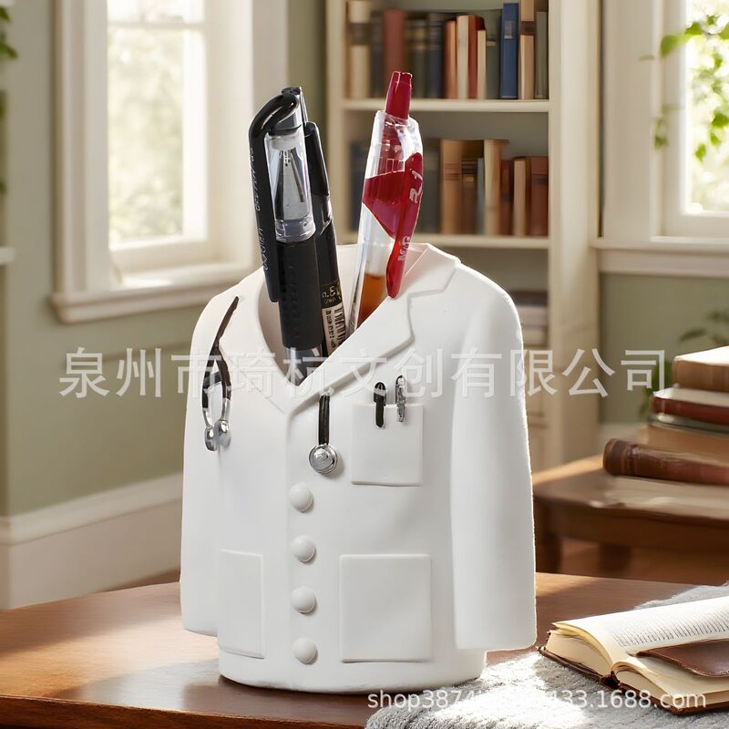 现代轻奢跨境创意白大褂笔筒客厅卧室插花干花容器树脂台面装饰品|undefined