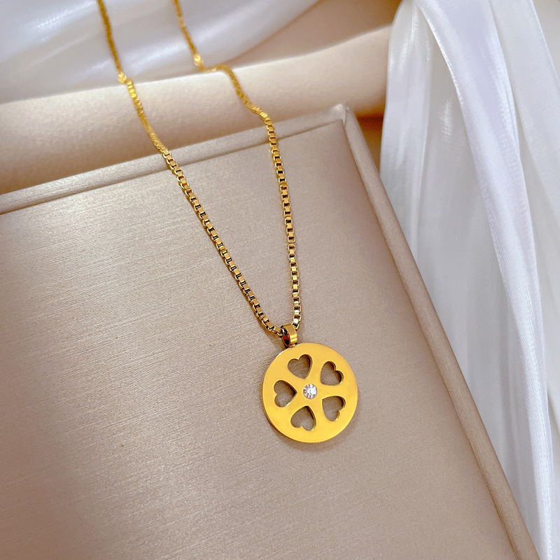 Gold Necklace Round Flower Minimalist Collarbone Chain For Women_voghion.com