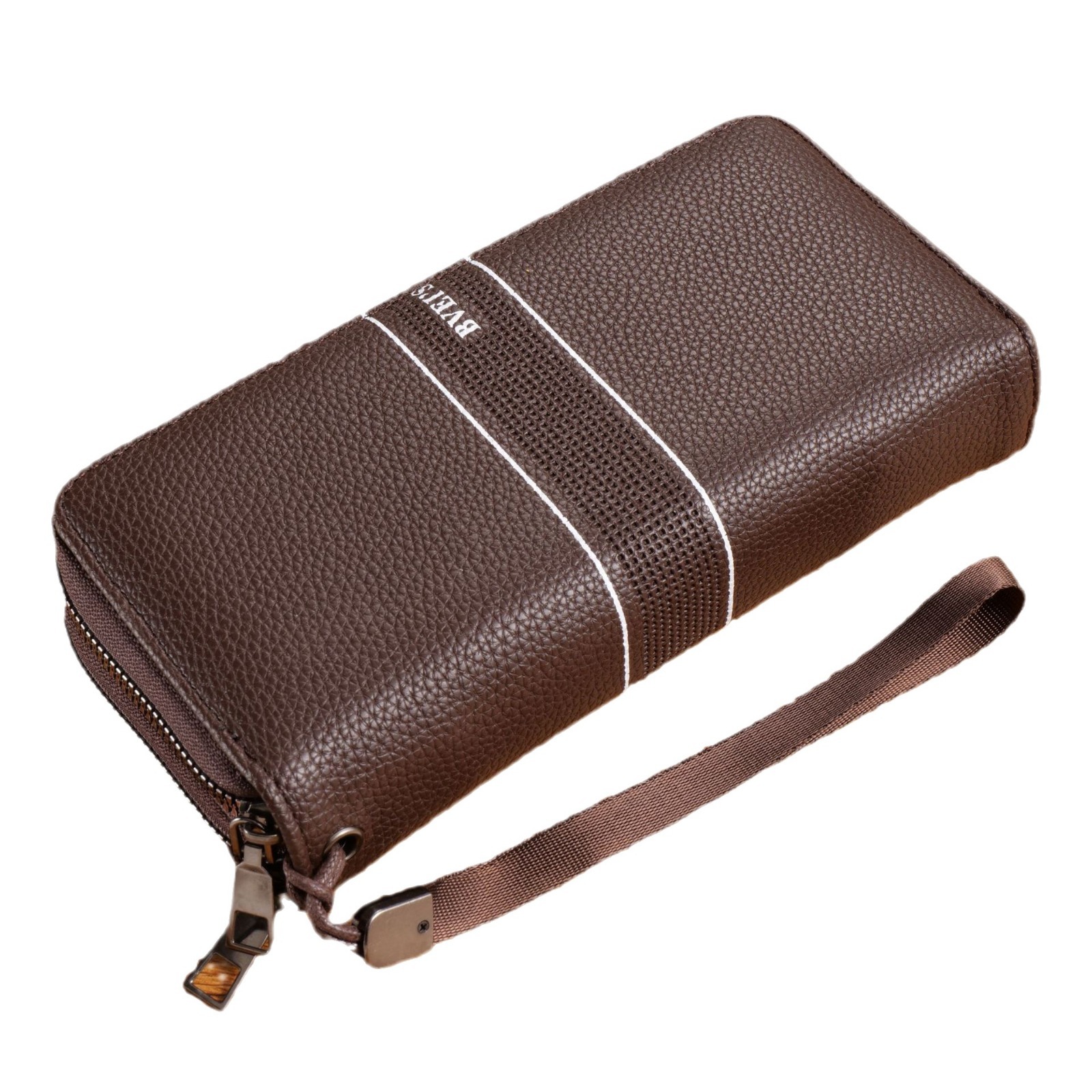 Herre clutch taske lang håndtaske med dobbelt lynlås stor kapacitet håndtaske herre multifunktionel mobiltelefontaske_voghion.com