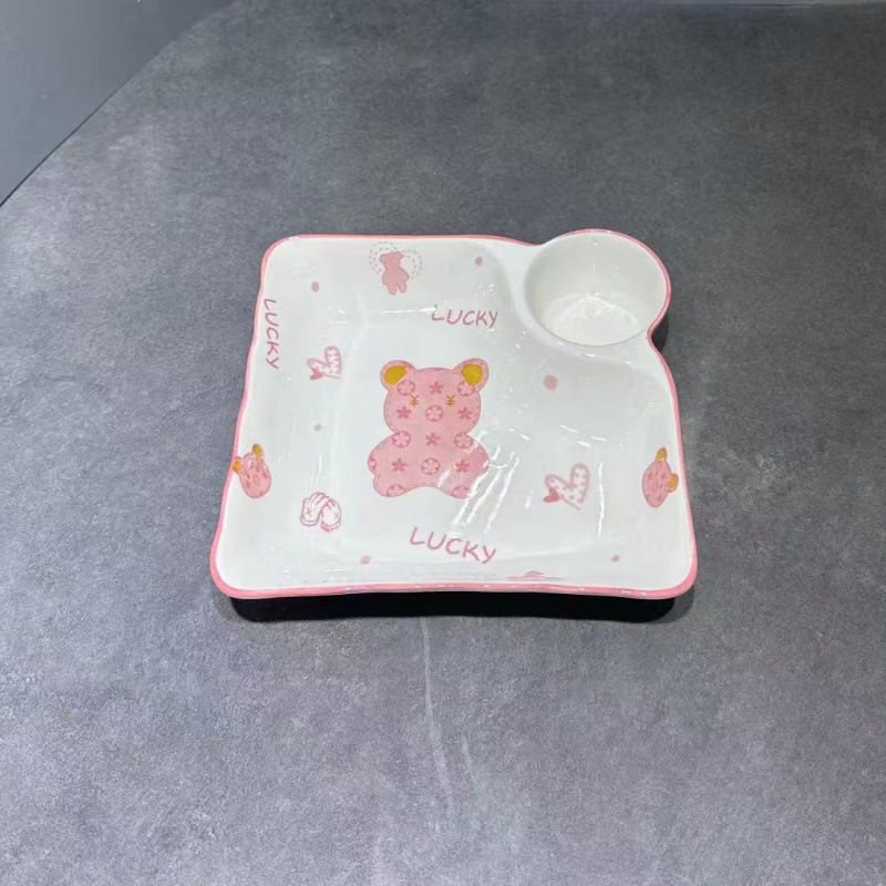 Creativo japonés encantador platos de galletas de red con plato de cerámica de paneles de paneles caseros de patatas fritas plato de cerámica cuadrado