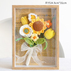 手作りの手編みの毛糸の花の完成品のひまわりのニットの永遠の命の花束のフォトフレームの置物のペンダントの教師の祝日の贈り物