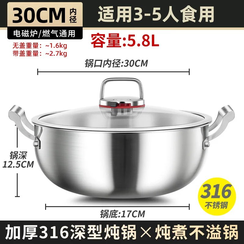 Wok Profundo de Acero Inoxidable 316 con Doble Asa, Sin Recubrimiento, para Todo Tipo de Estufas