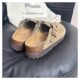 Sangpo Full Cowhide Bokken Slippers Women's 5CM Thick-soled Elevated Leather Cork Slip-on Retro Bokken Shoes