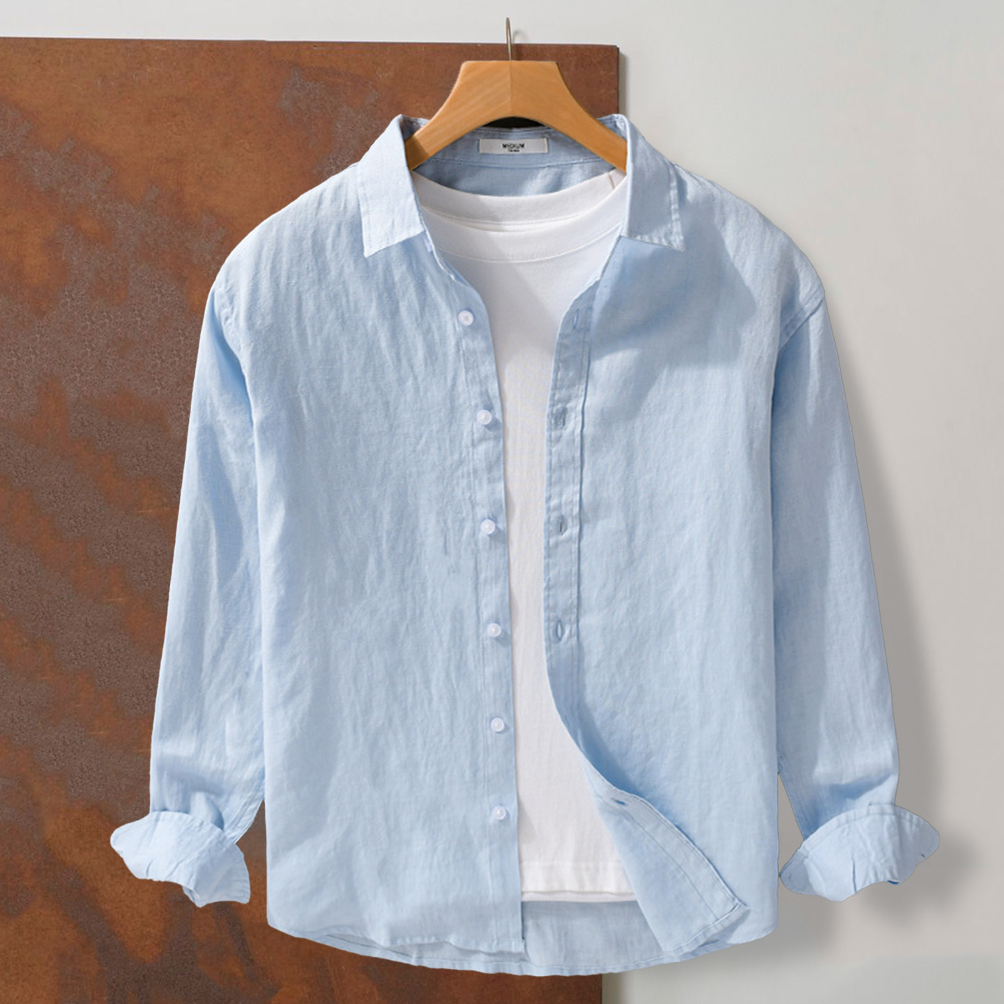 100% Pure Linen Shirt Men's Spring and Summer Thin Long-Sleeved Loose Breathable Casual White Shirt Jacket 7771