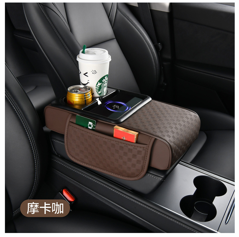 15W Wireless Charging Car Armrest Box Pad Storage Multifunctional Heightening Pad with Integrated Wireless Fast Charging for Mobile Phones