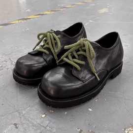 巴黎通勤男米奇大头德比鞋小众厚底增高英伦风胖头皮鞋黑色德训鞋