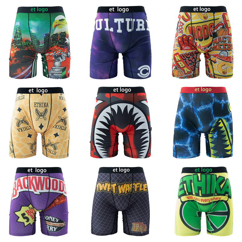 [European and American Hot-Selling Items] Ethika Same Style Men's European and American Running Printed Large Size Sports Boxer Briefs Men's Boxer Underwear