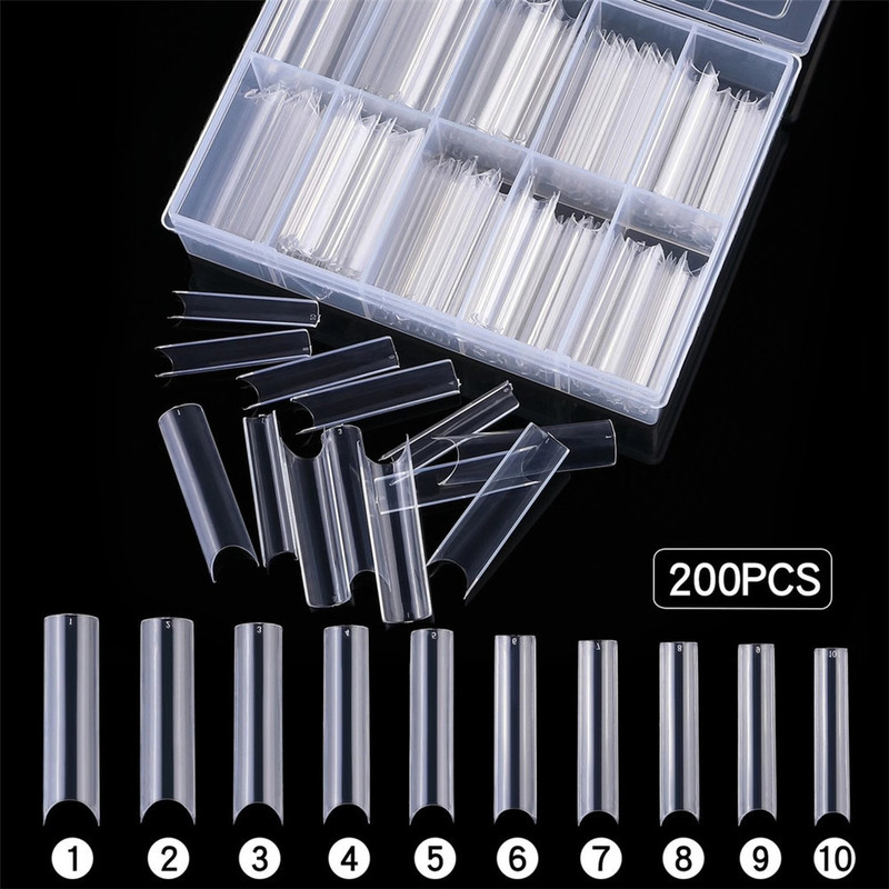 Cross-border nail nail long water pipe C arc straight false nail 200 boxed nail patch transparent patch