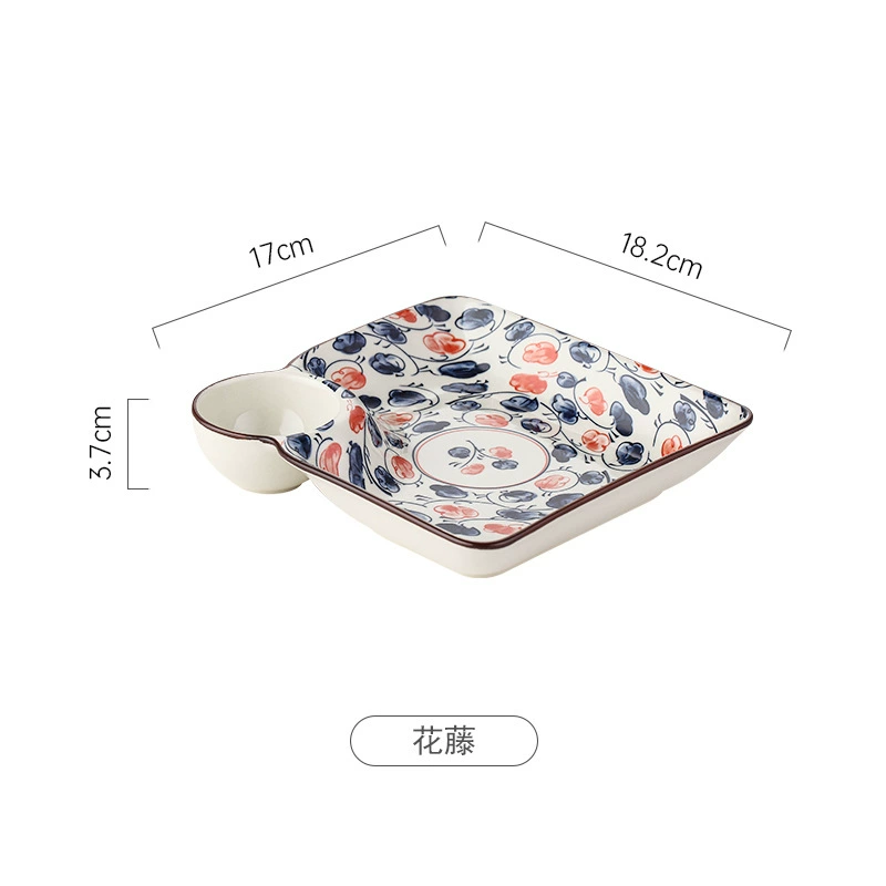 Ceramic Dumplings Plate - Retro Glazed Underglazed Color Dish for Dumplings & Chips, Cartoon Plate