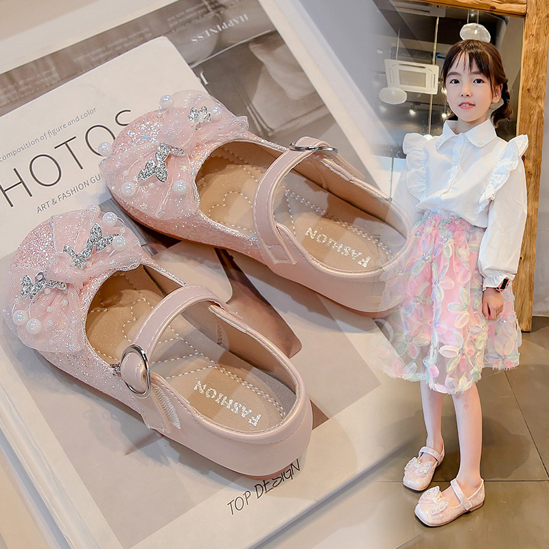Zapatos de cuero para niñas 2025 verano nuevo arco de perla zapatos princesa zapatos para bebés zapatos para chicas de moda zapatos de rendimiento image 3